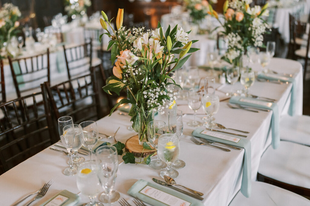 A table setting at a wedding reception, in Rochester